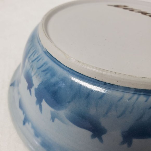 Beige Rabbit Shadow Design Serving Mixing Bowl Signed 10" Round Tableware - Picture 2 of 6